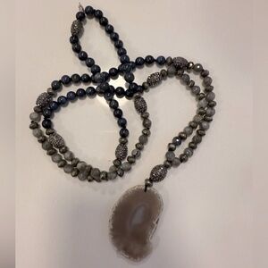 Chic Authentic Beaded Necklace with Agate Pendant from St. Barths